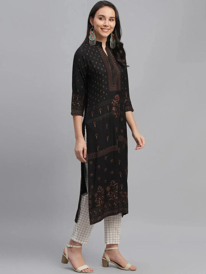 Black Printed Rayon Kurta - Libas