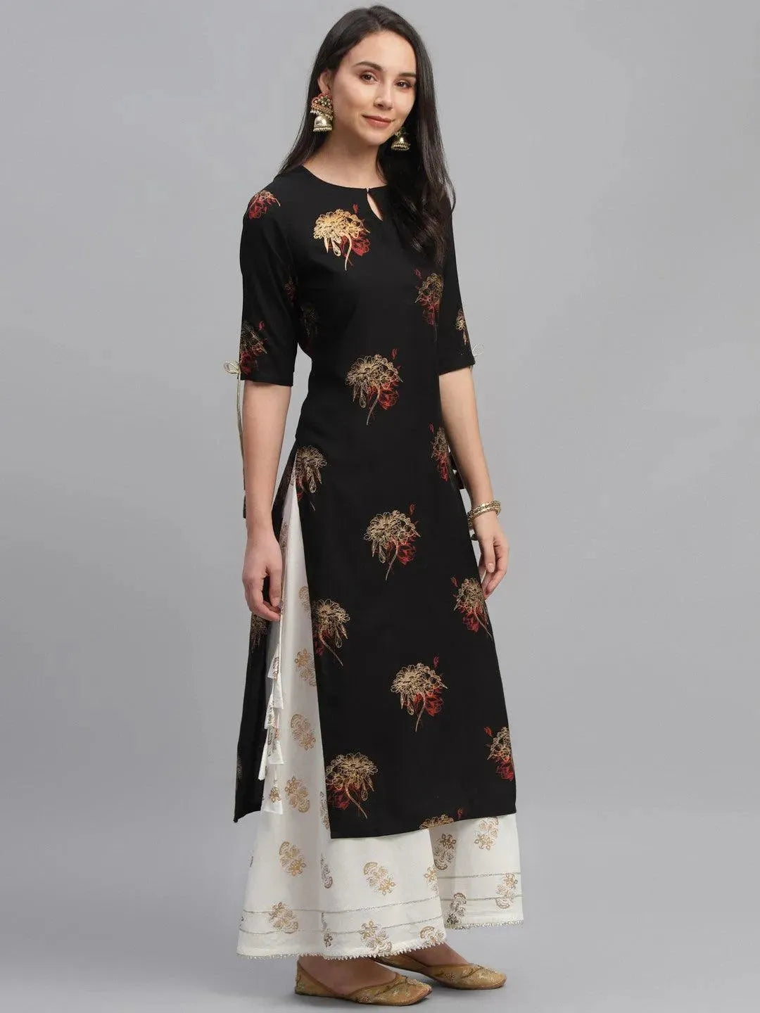 Black Printed Rayon Kurta - Libas 