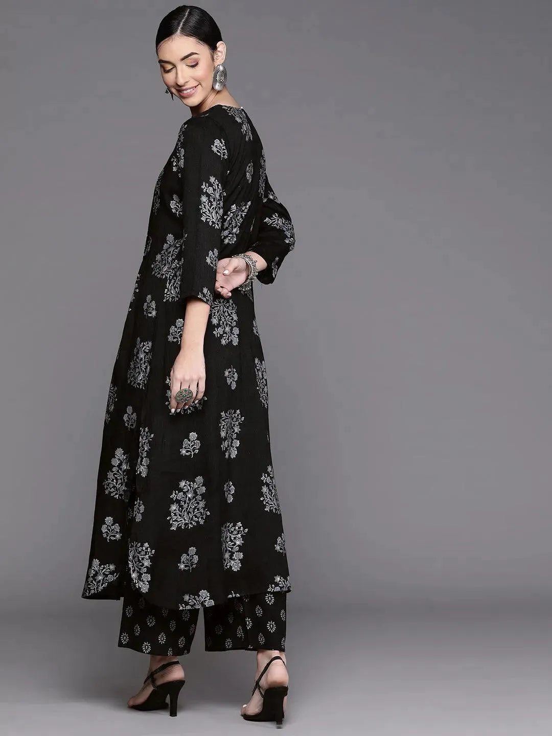Black Printed Rayon Kurta - Libas 