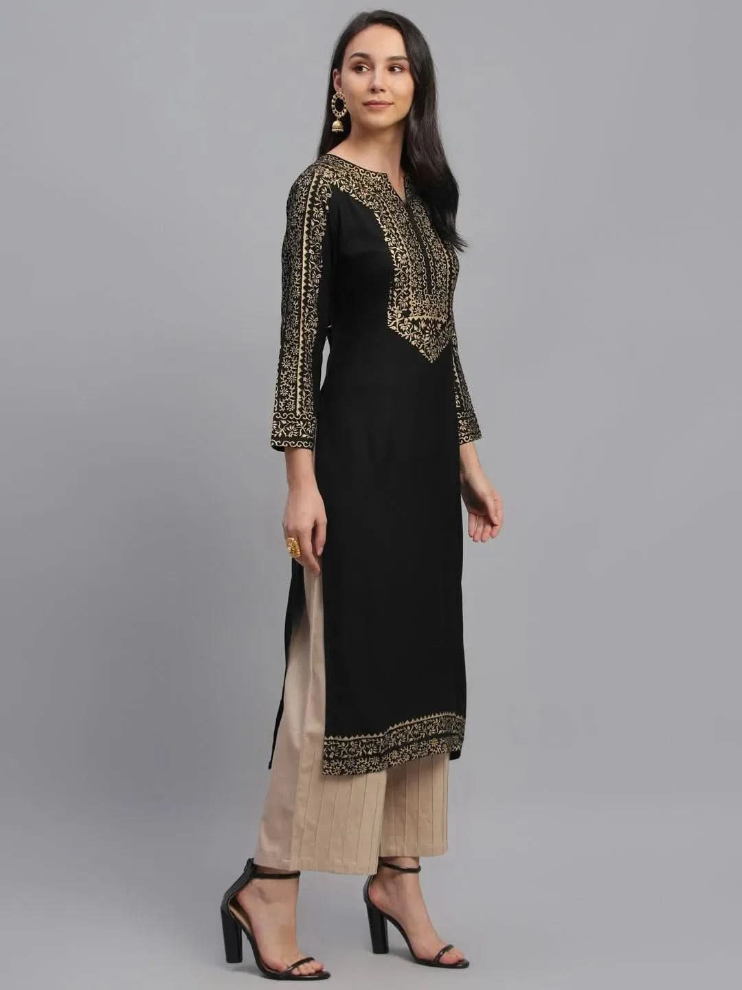

Buy Black Printed Rayon Kurta - 9182-XS | Libas Ethnic Wear Online