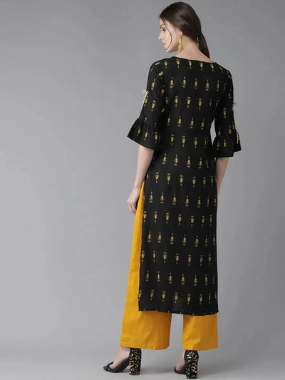 Black Printed Rayon Kurta - Libas