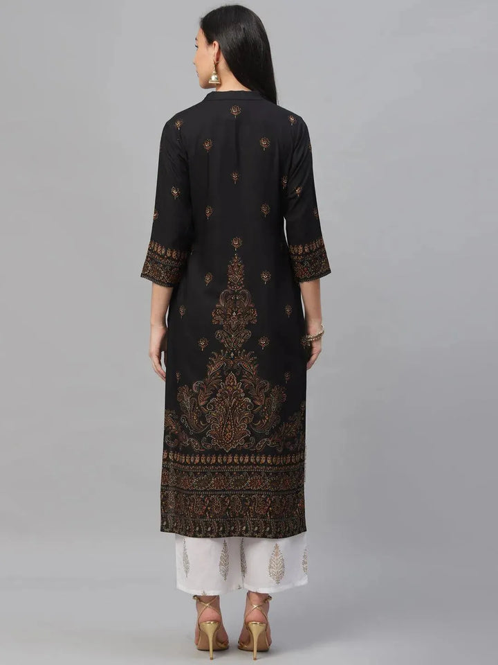Black Printed Rayon Kurta - Libas
