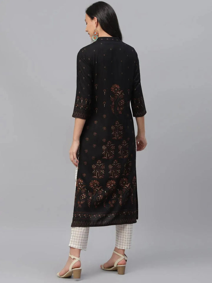 Black Printed Rayon Kurta - Libas