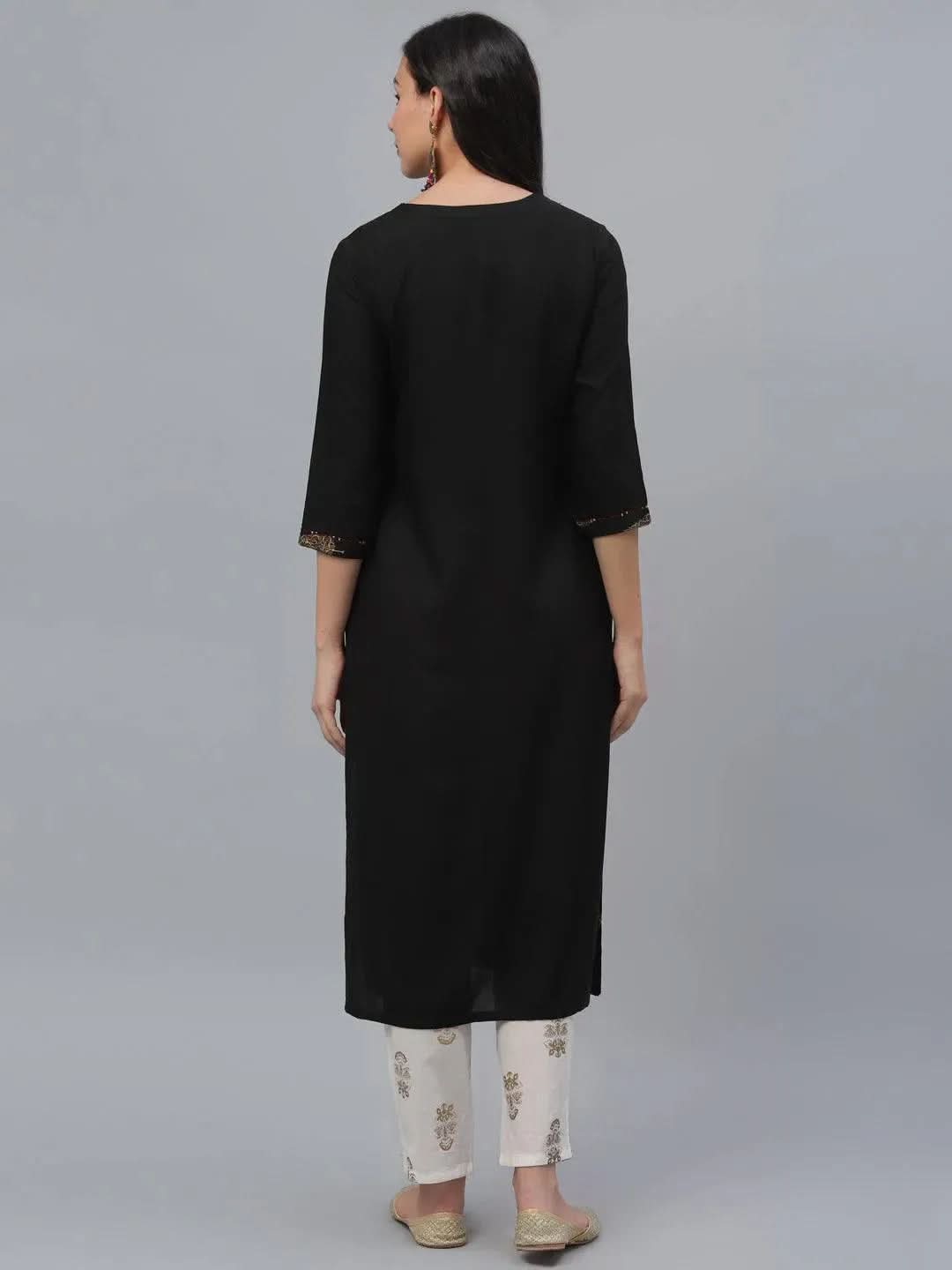 Black Printed Rayon Kurta - Libas 