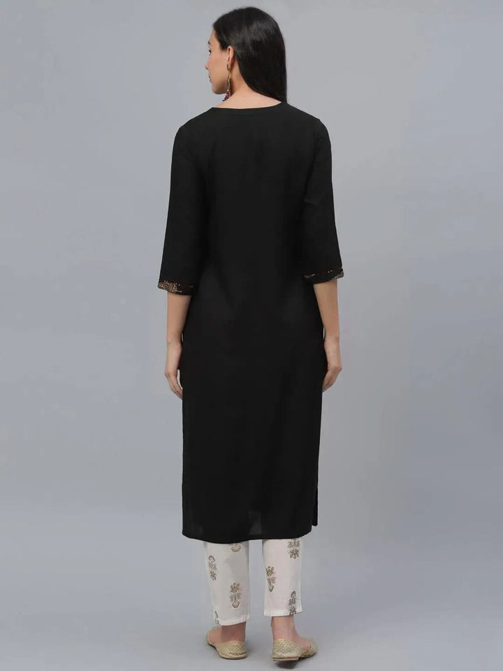Black Printed Rayon Kurta - Libas