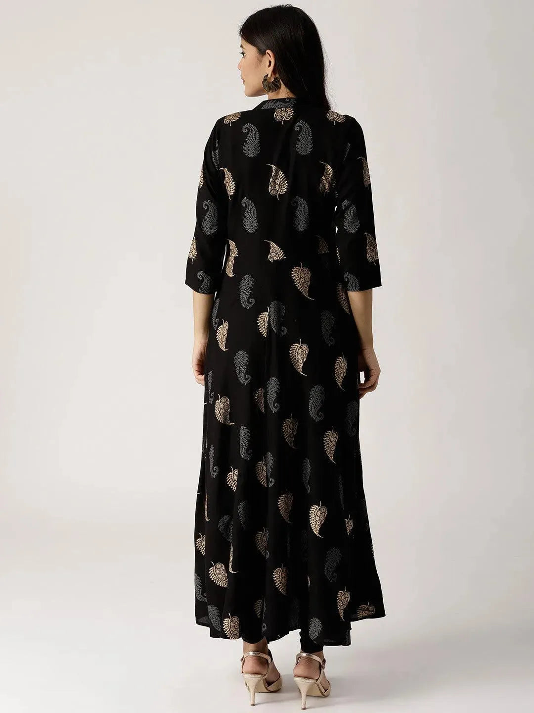 Black Printed Rayon Kurta - Libas 