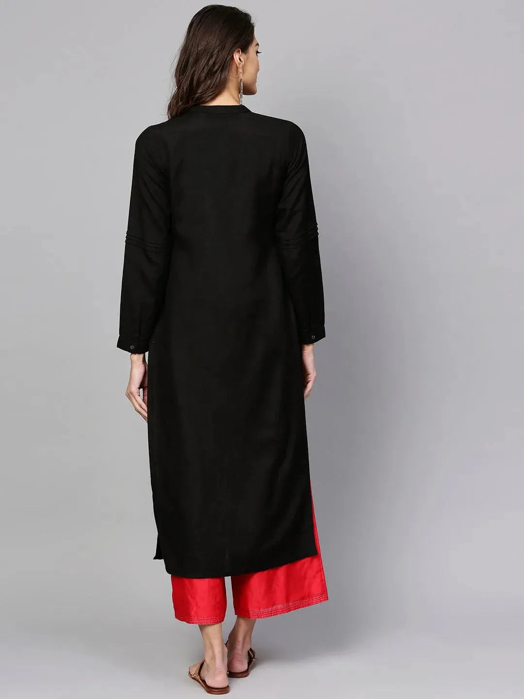 Black Printed Rayon Kurta - Libas 