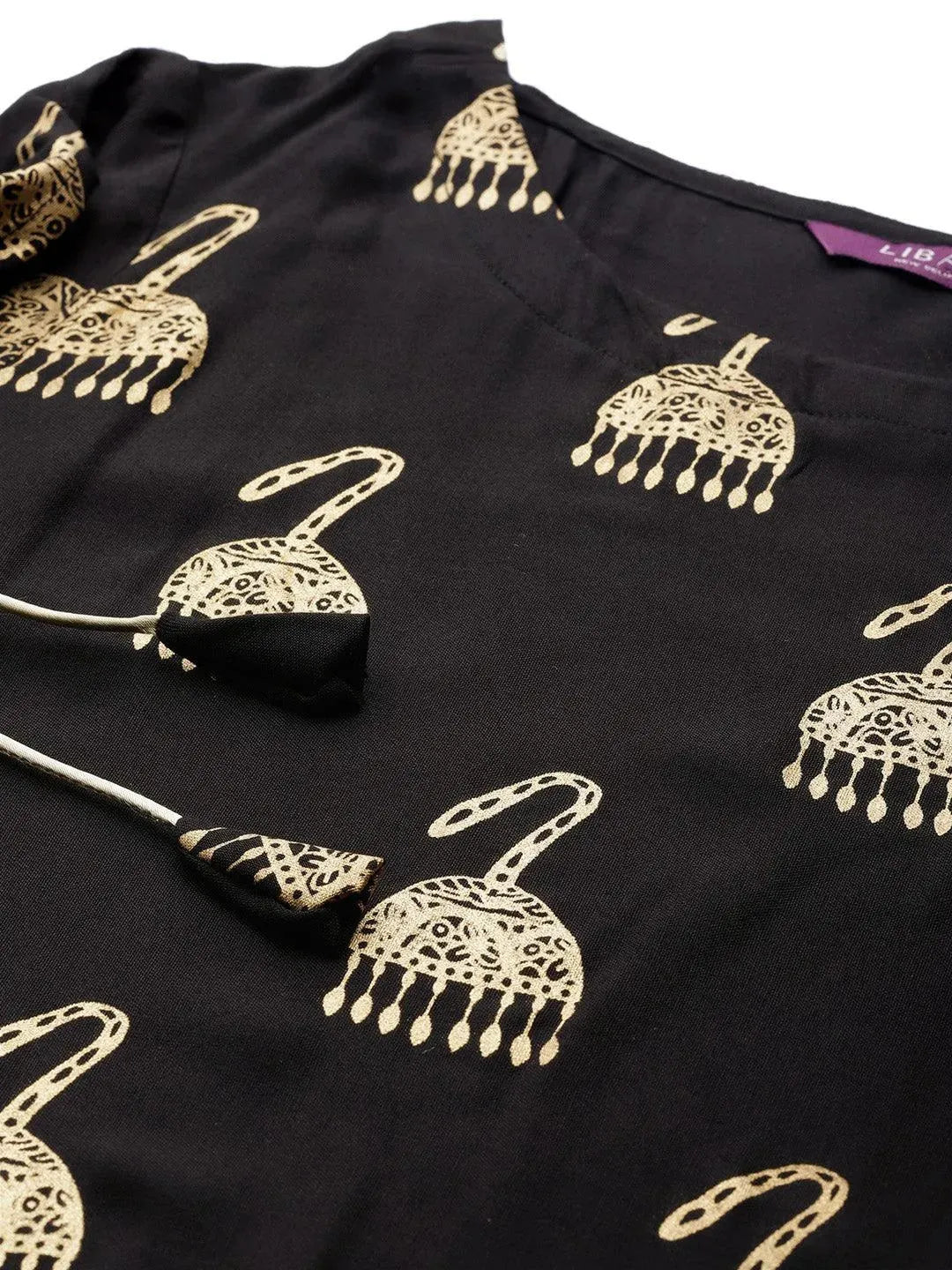 Black Printed Rayon Kurta - Libas 