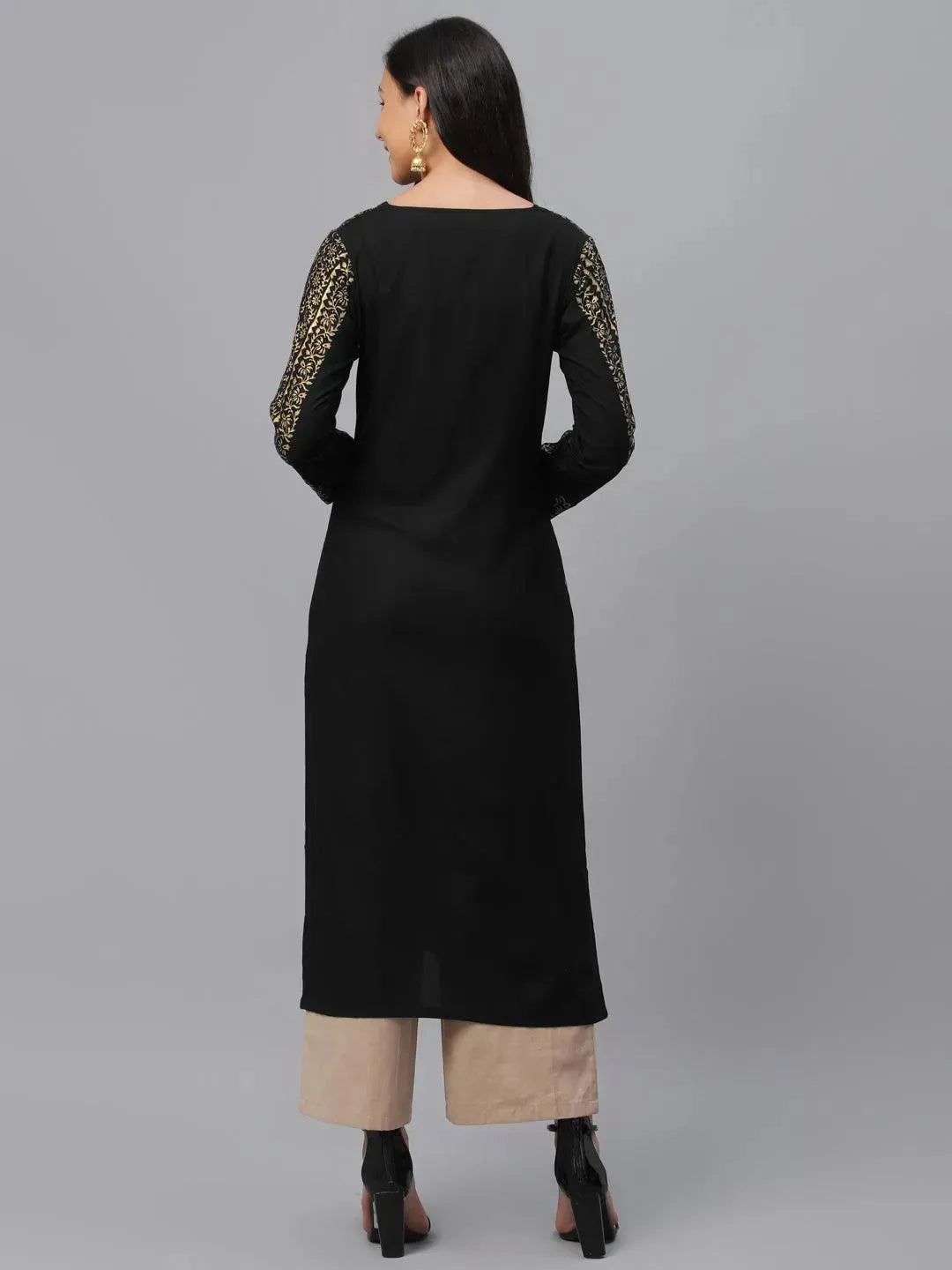 Black Printed Rayon Kurta - Libas 