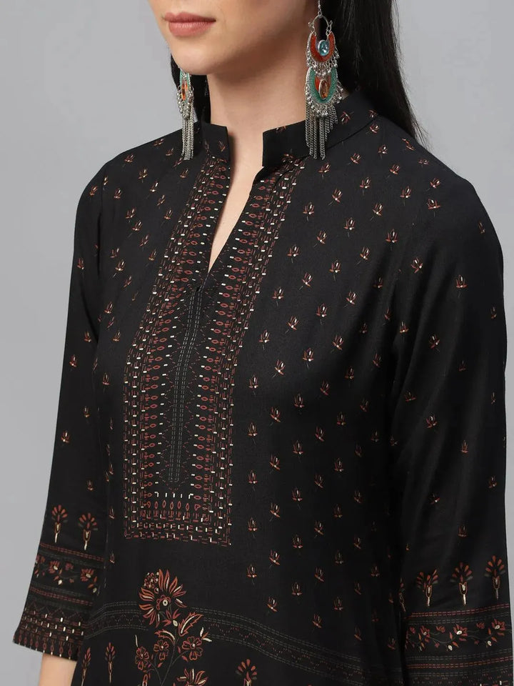 Black Printed Rayon Kurta - Libas