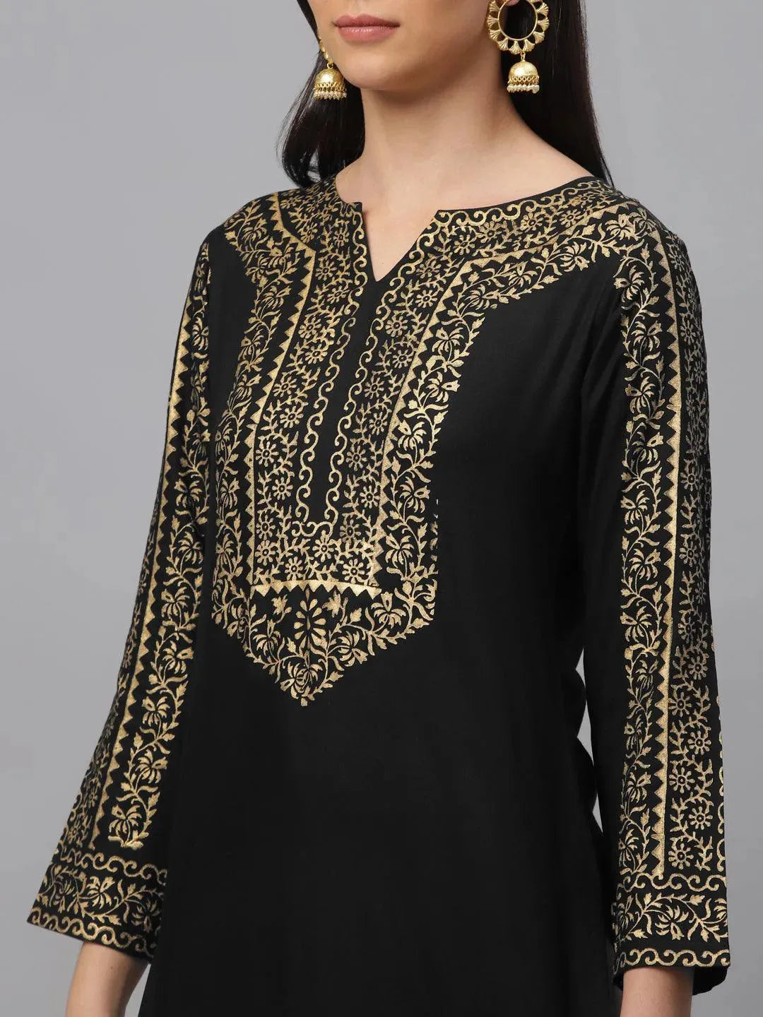 Black Printed Rayon Kurta - Libas 