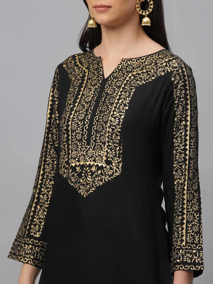 Black Printed Rayon Kurta - Libas