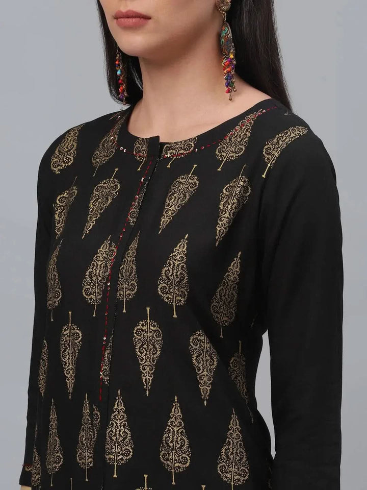 Black Printed Rayon Kurta - Libas