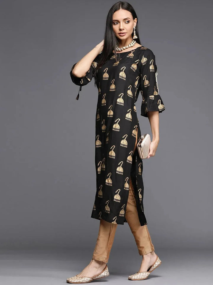 Black Printed Rayon Kurta - Libas