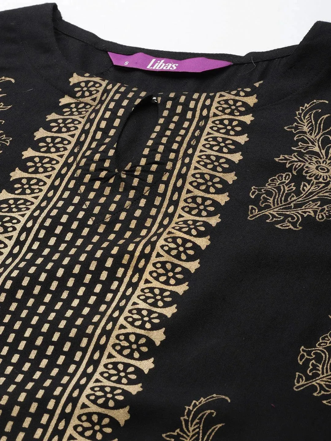 Black Printed Rayon Kurta - Libas