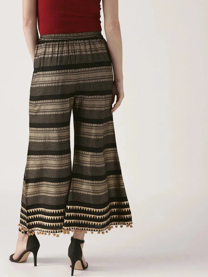 Black Printed Rayon Palazzos - Libas