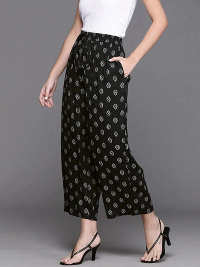 Black Printed Rayon Palazzos - Libas