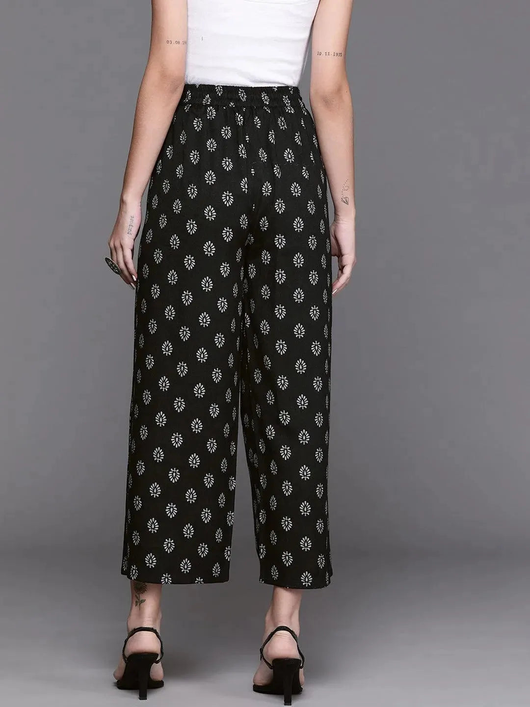 Black Printed Rayon Palazzos - Libas