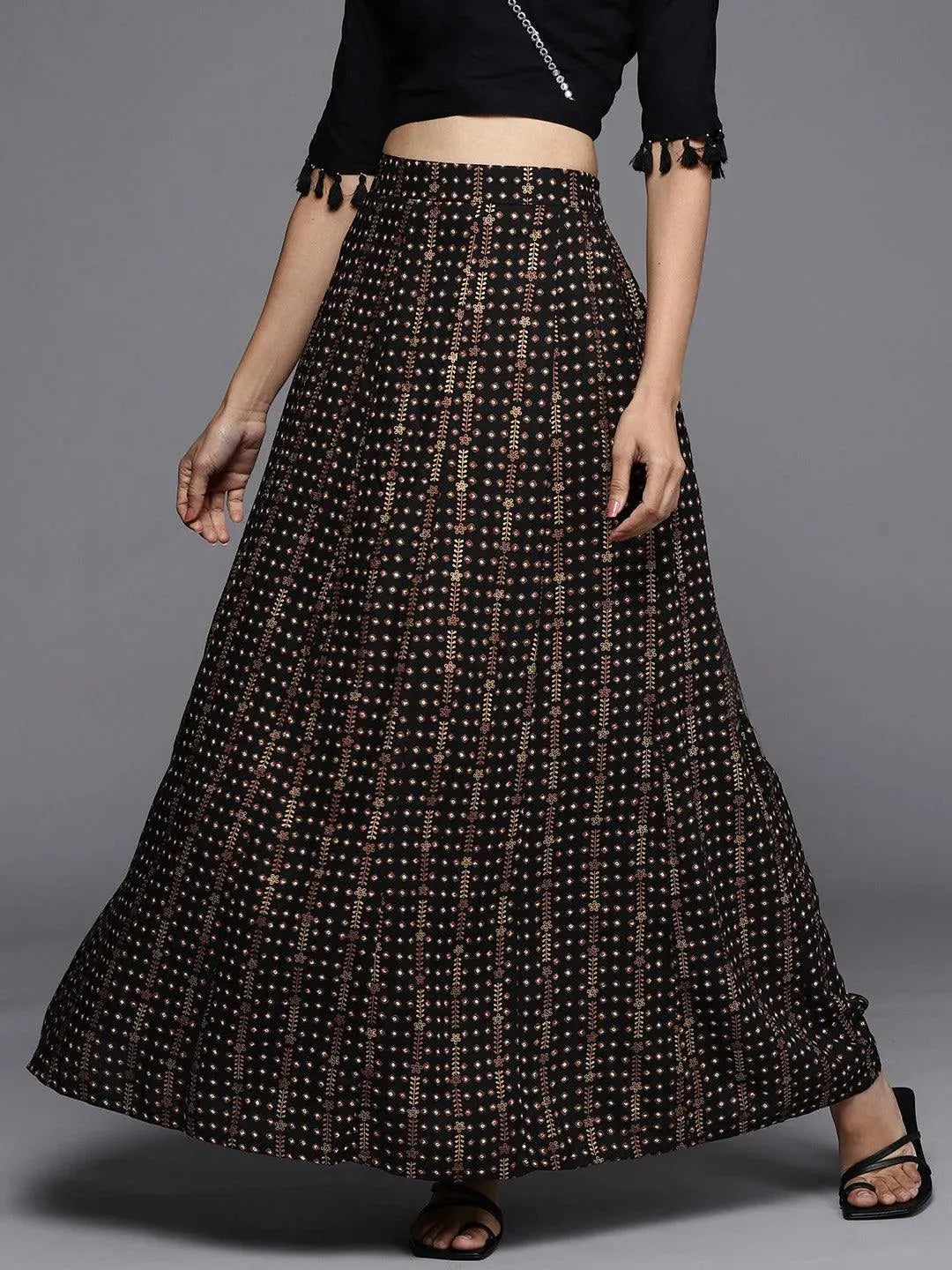 Black Printed Rayon Skirt