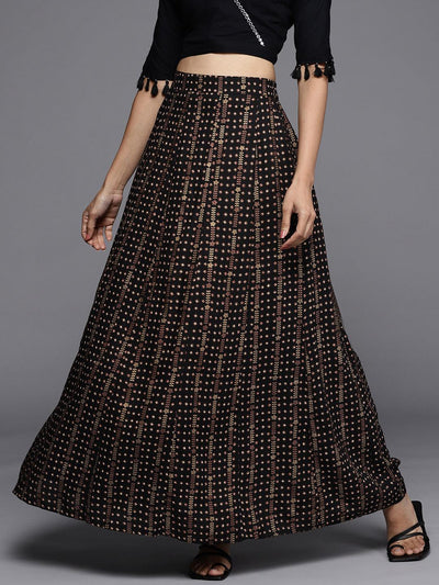 Black Printed Rayon Skirt - Libas