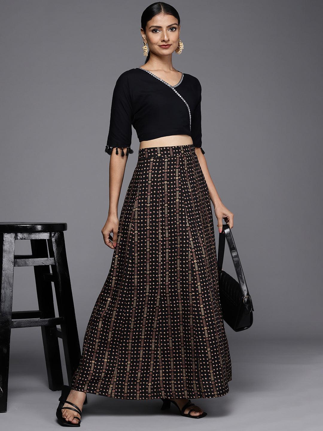 Black Printed Rayon Skirt