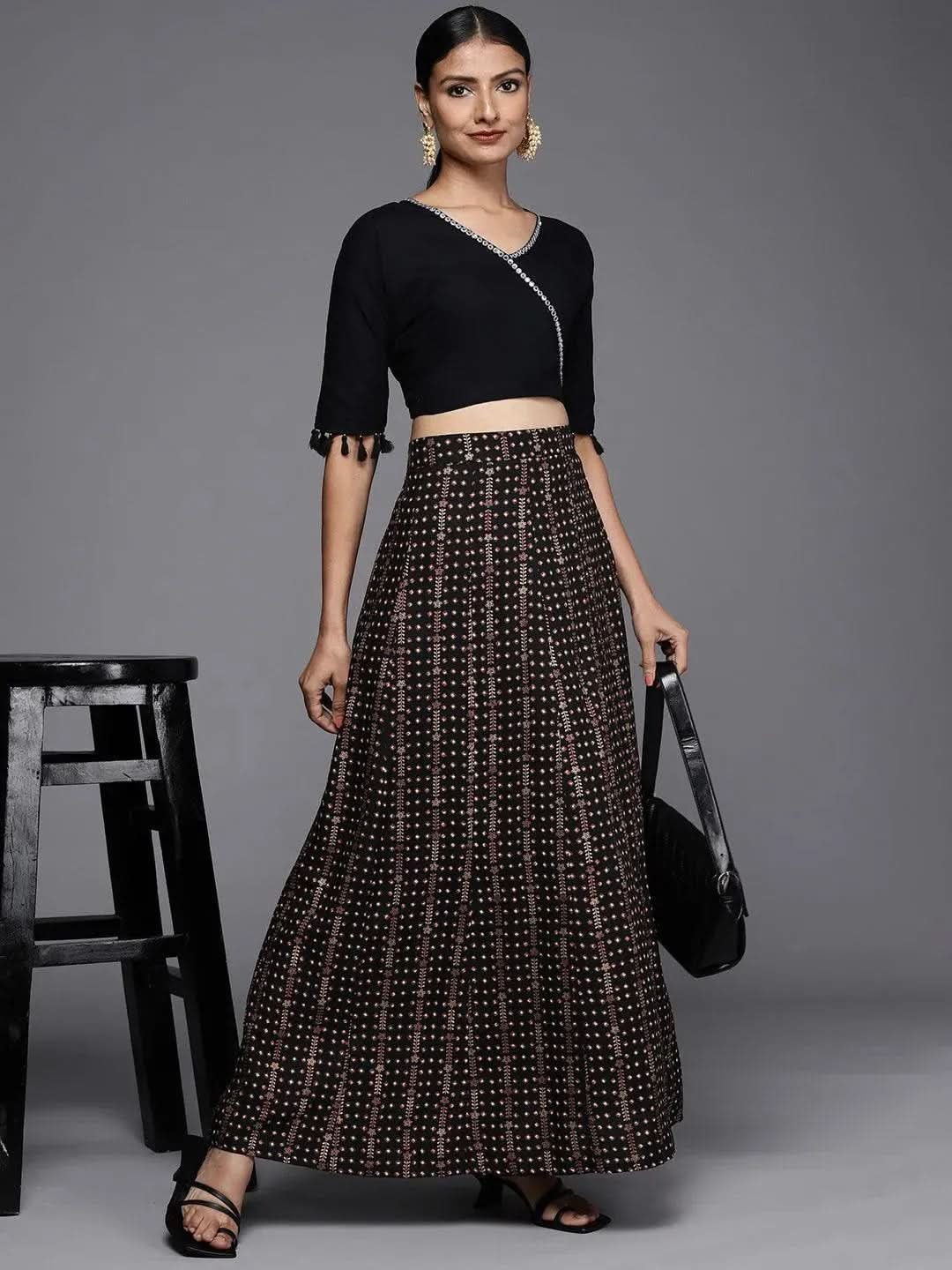 

Black Printed Rayon Skirt