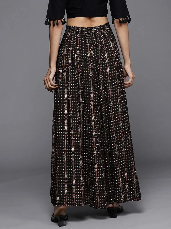 Black Printed Rayon Skirt - Libas