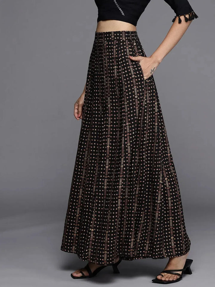 Black Printed Rayon Skirt - Libas