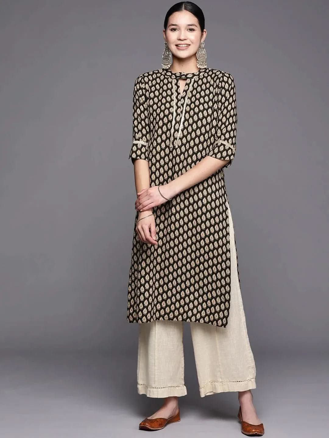Black Printed Rayon Straight Kurta-image-21