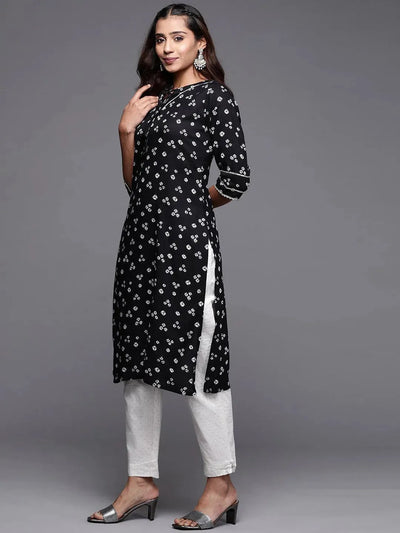 Black Printed Rayon Straight Kurta - Libas