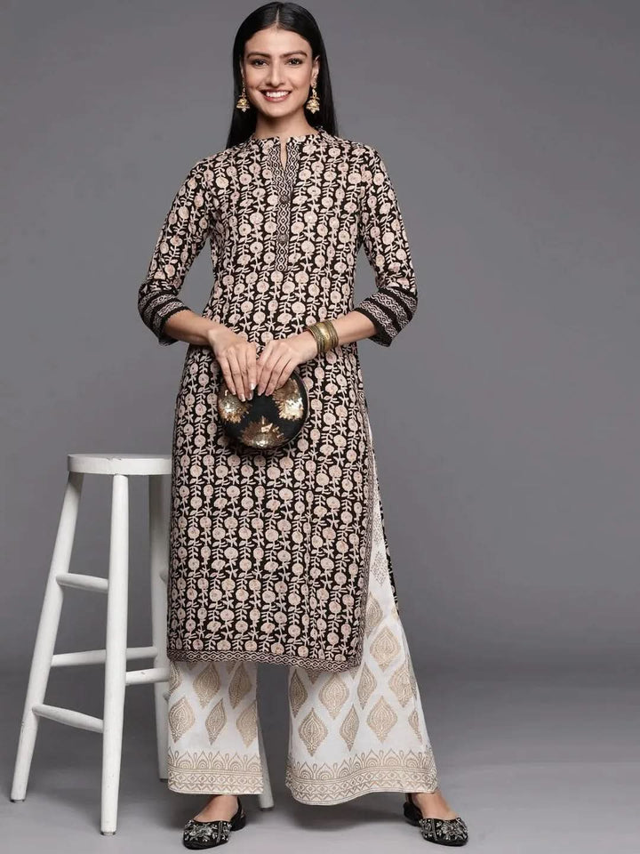 Black Printed Rayon Straight Kurta - Libas