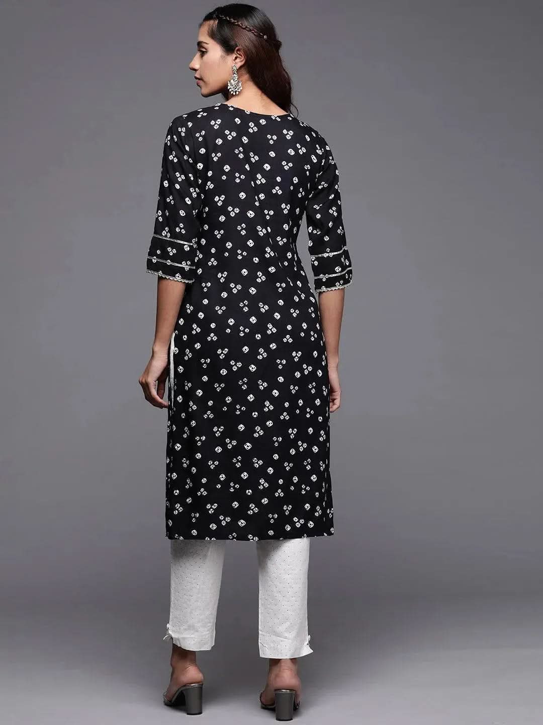 

Black Printed Rayon Straight Kurta