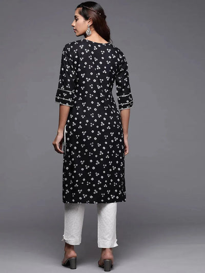 Black Printed Rayon Straight Kurta - Libas