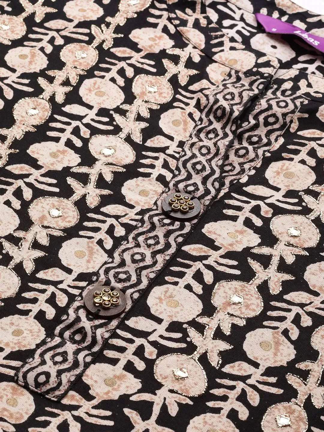 Black Printed Rayon Straight Kurta - Libas 