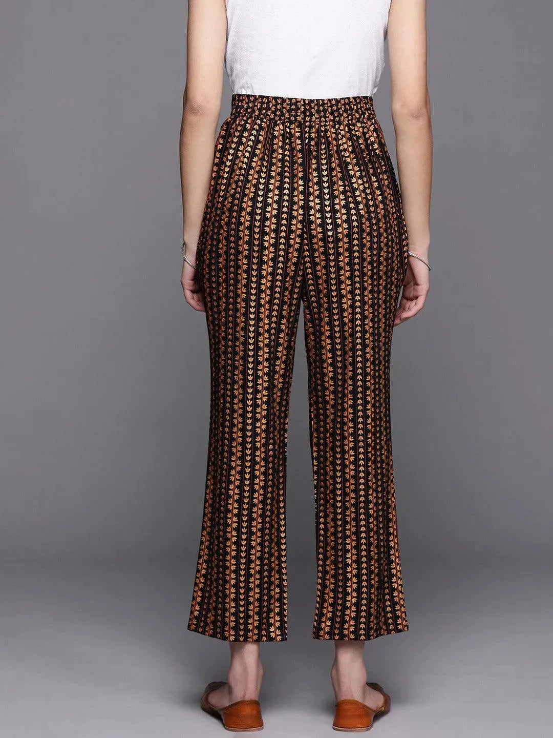 Black Printed Rayon Trousers - Libas 