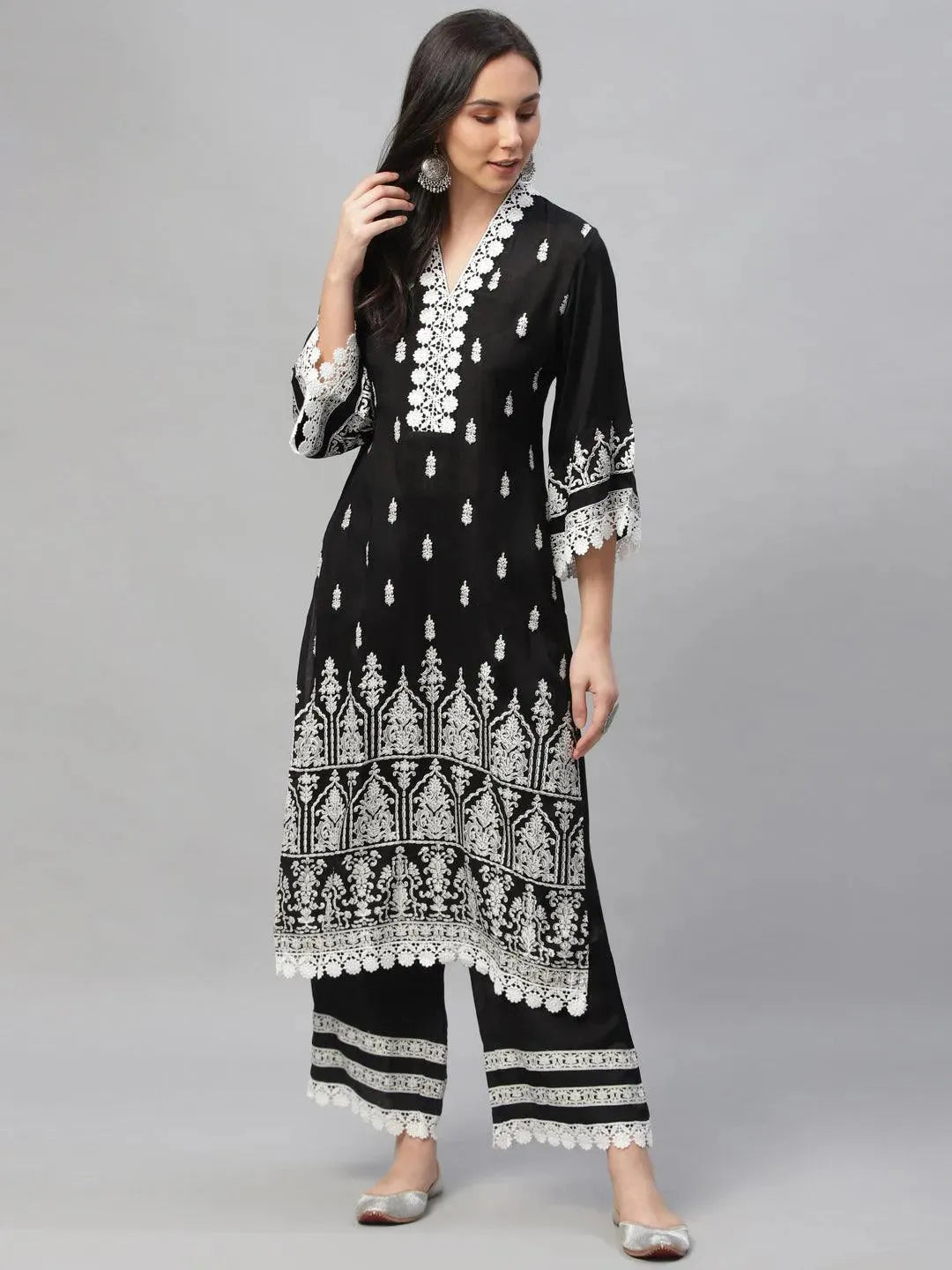Black Printed Shantoon Kurta Set - Libas