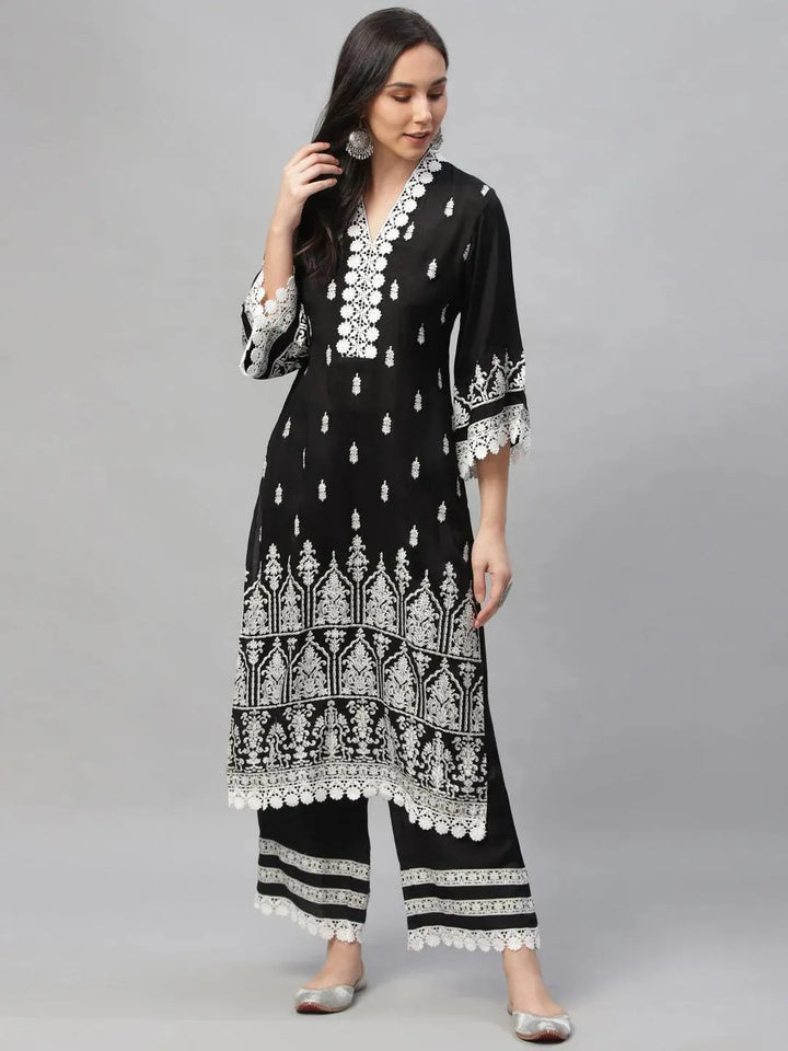 Black Printed Shantoon Kurta Set - Libas