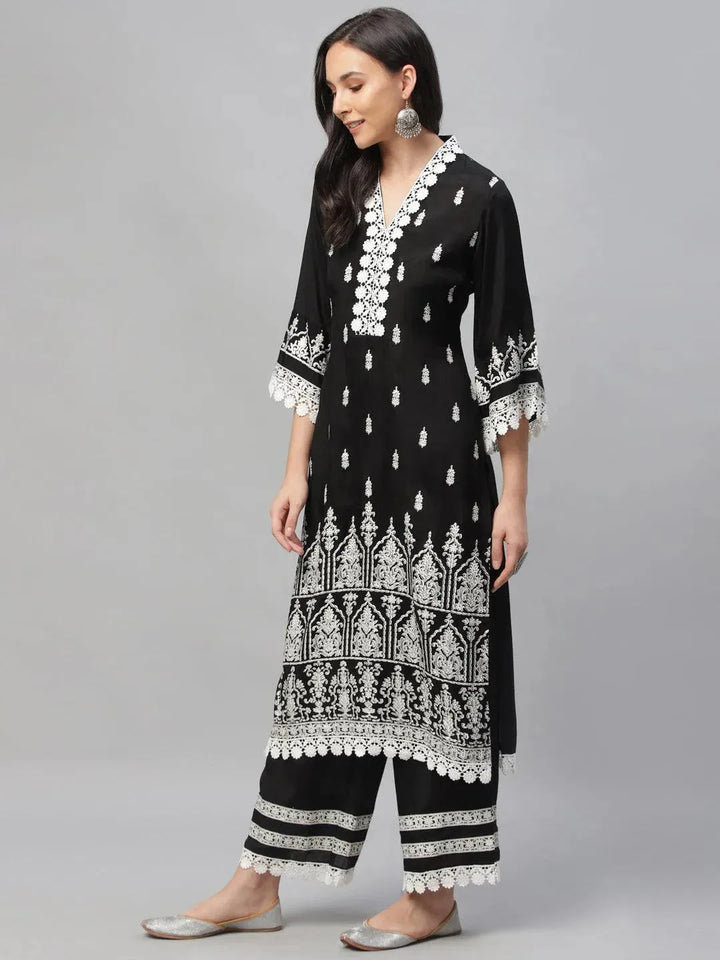 Black Printed Shantoon Kurta Set - Libas