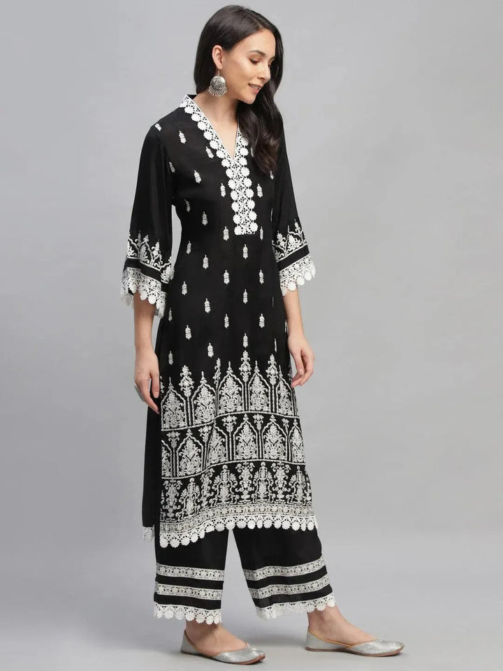 Black Printed Shantoon Kurta Set - Libas