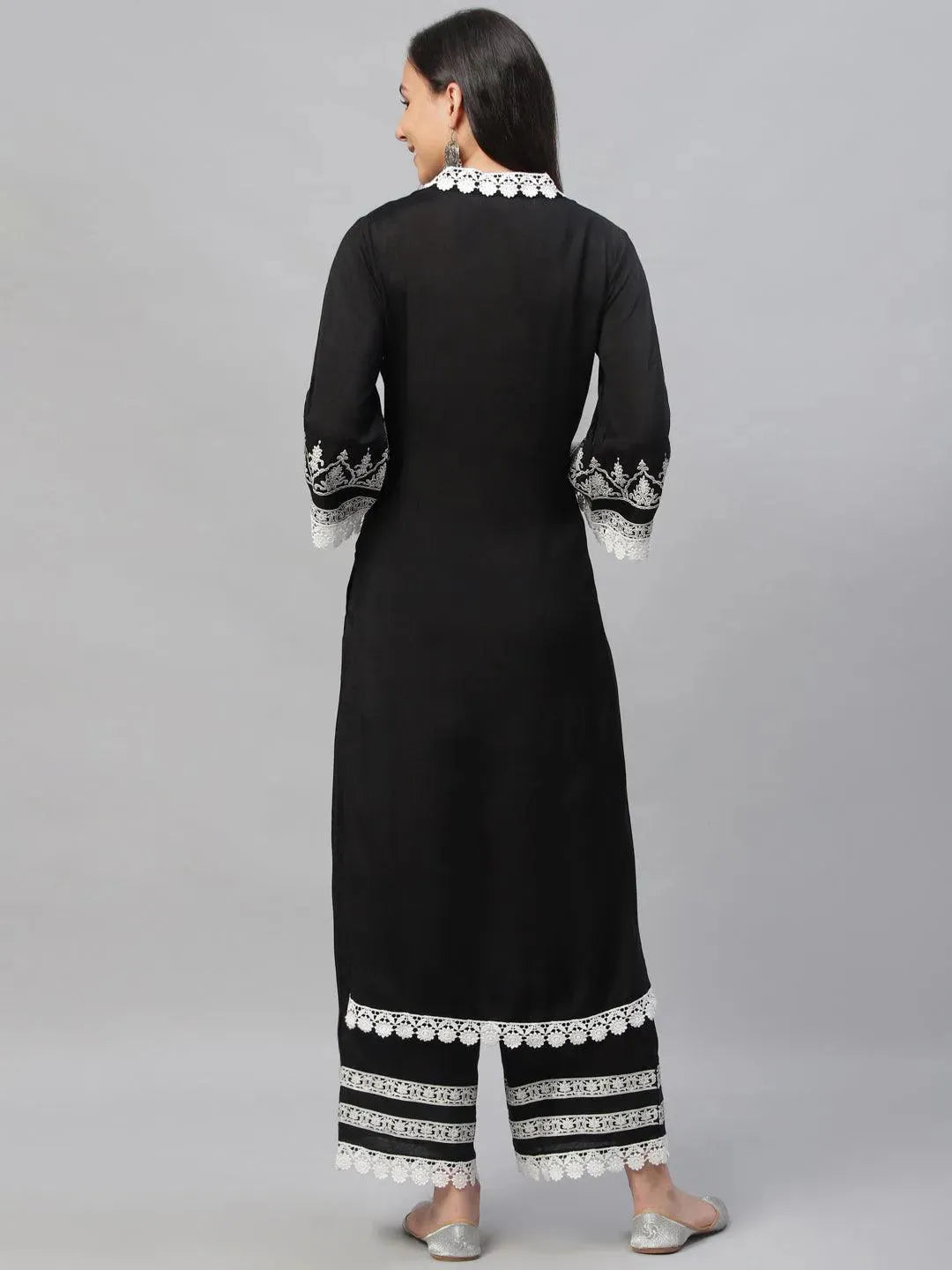Black Printed Shantoon Kurta Set - Libas 