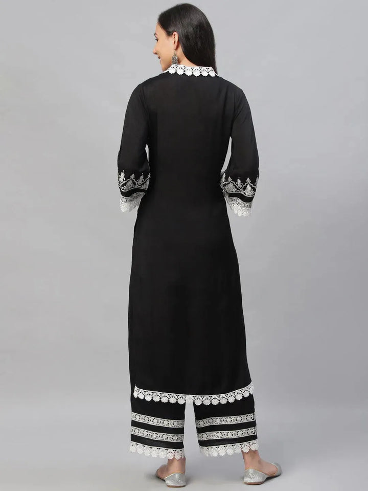 Black Printed Shantoon Kurta Set - Libas