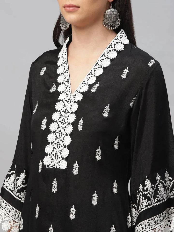 Black Printed Shantoon Kurta Set - Libas