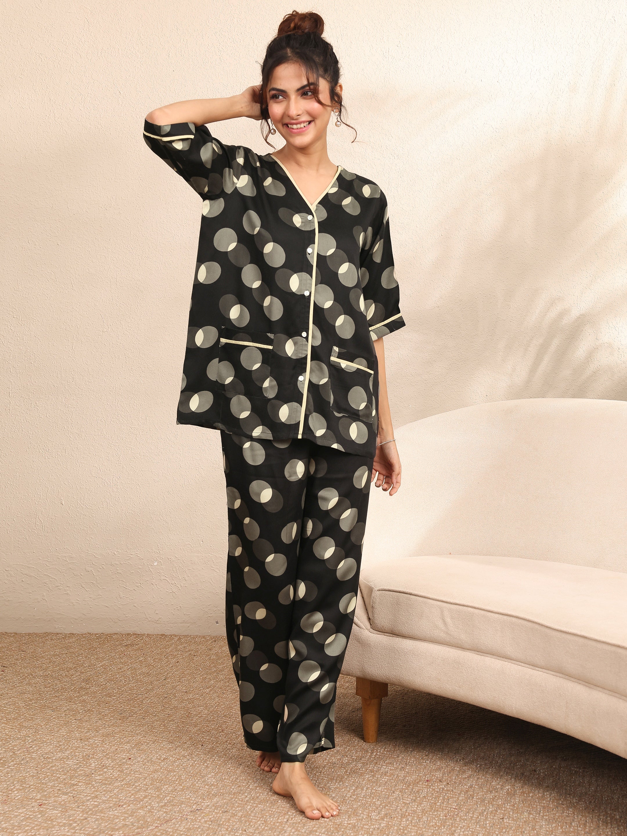 libas Black Printed Silk Blend Night Suit-picture-35