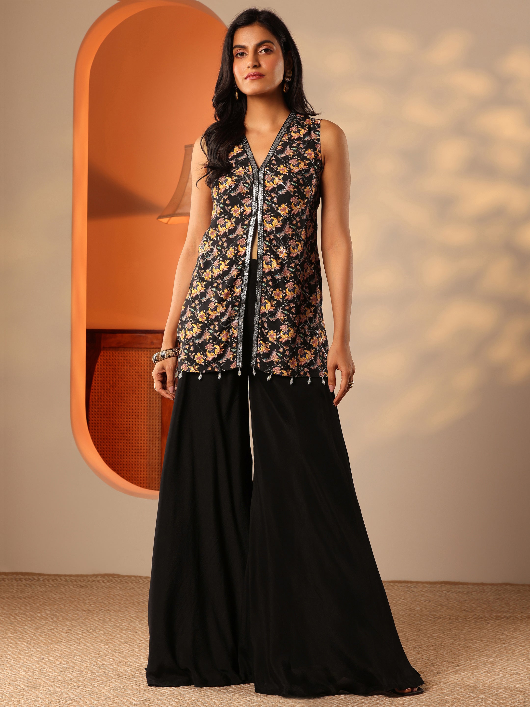libas Black Printed Silk Blend Straight Kurta Set-picture-30