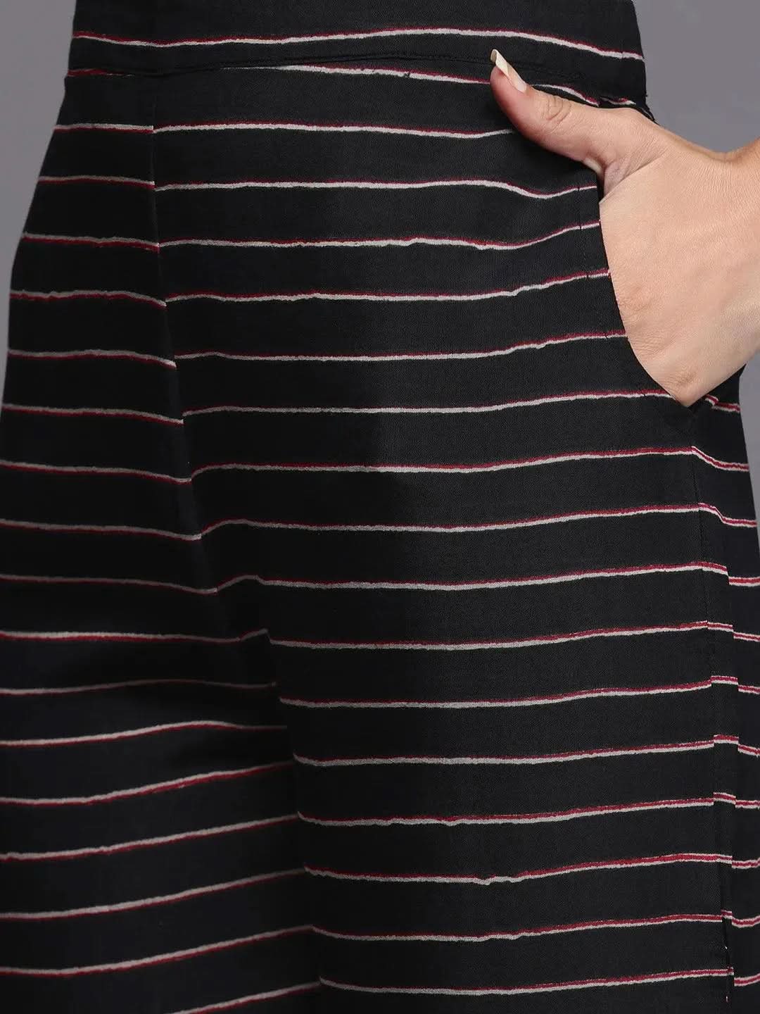 

Black Printed Silk Blend Straight Kurta With Dupatta