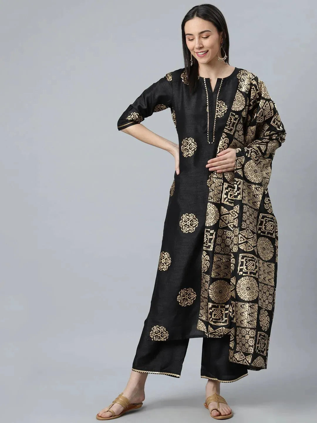 

Buy Black Printed Silk Blend Suit Set - 20179- | Libas Ethnic Wear Online