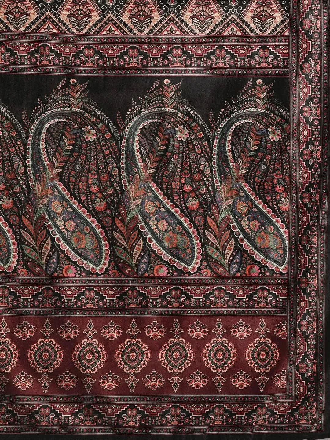 

Black Printed Velvet Straight Kurta With Dupatta