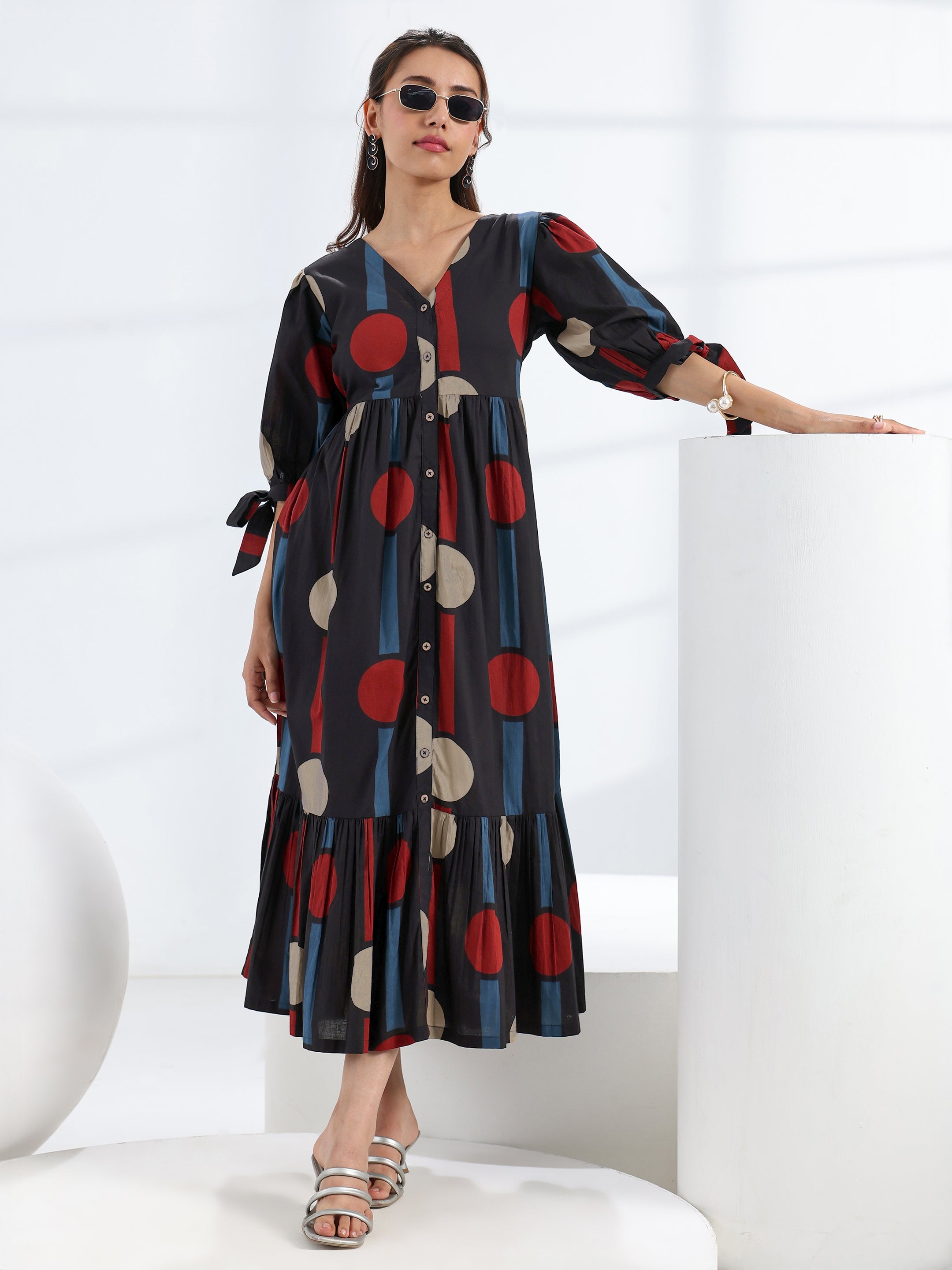 libas Black Quirky Printed Cotton A-Line One Piece Dress-picture-30