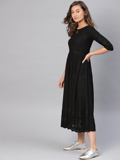 Black Schiffli Rayon Dress - Libas