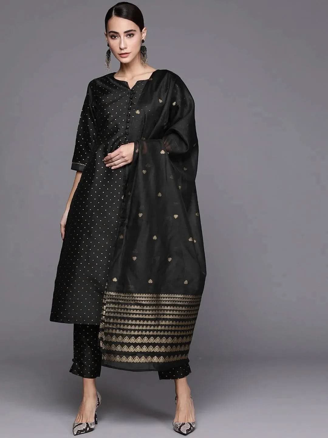 

Buy Black Self Design Art Silk Suit Set - 20199O-XS | Libas Ethnic Wear Online